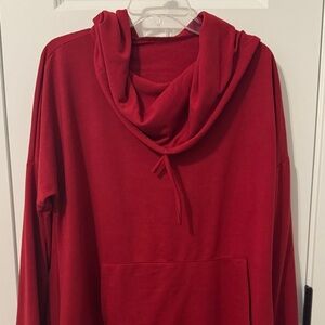 Red Hooded Asymmetrical Tunic